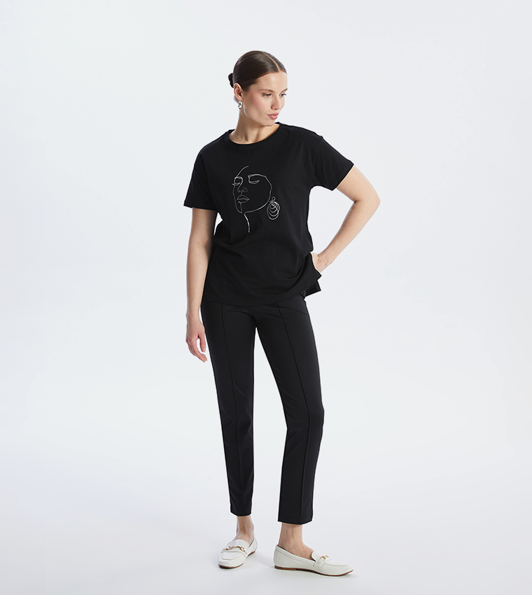 Solid Elastic Waist Trousers