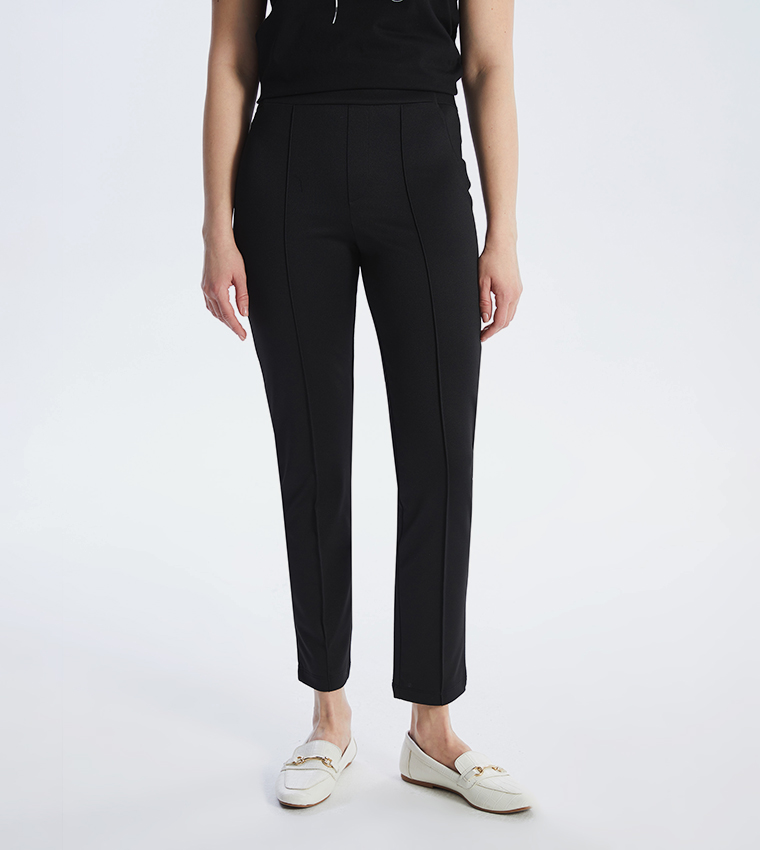 Solid Elastic Waist Trousers