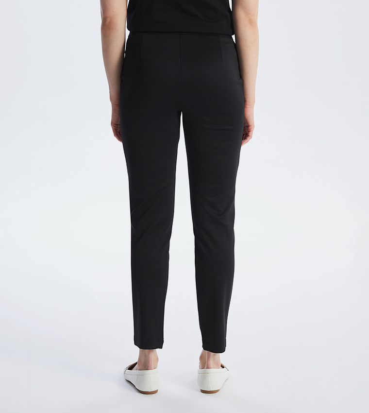 Solid Elastic Waist Trousers