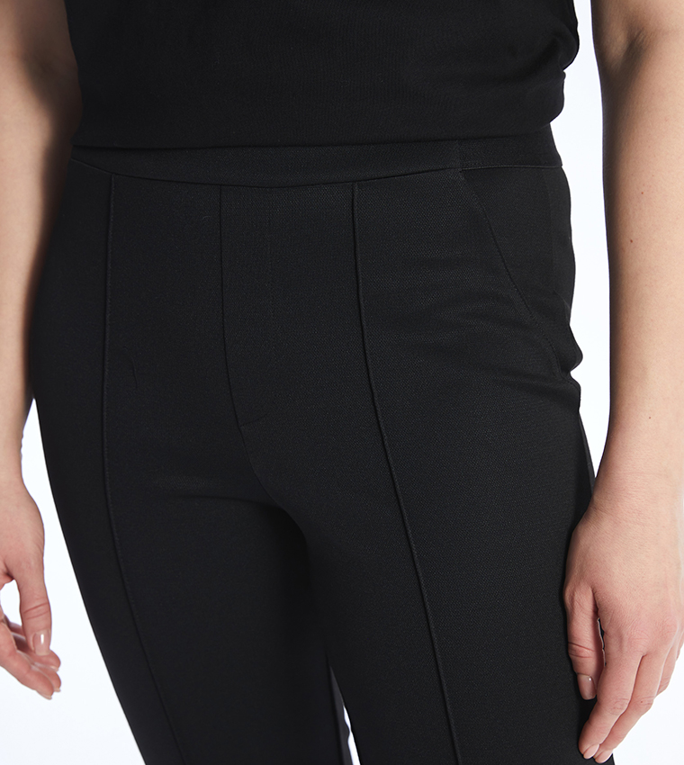 Solid Elastic Waist Trousers