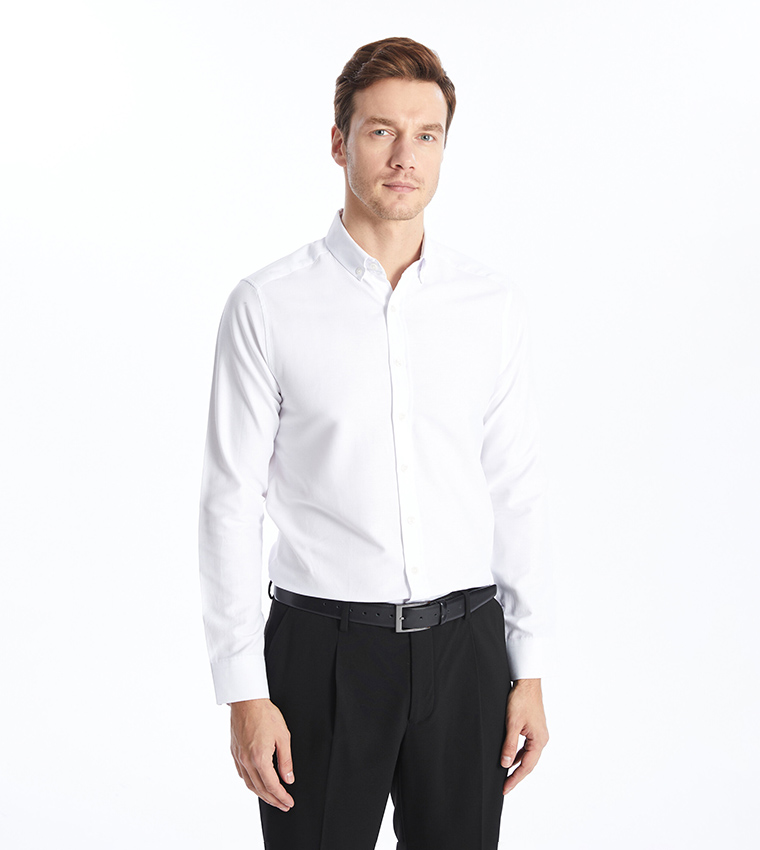 Solid Slim Fit Long Sleeves Oxford Shirt