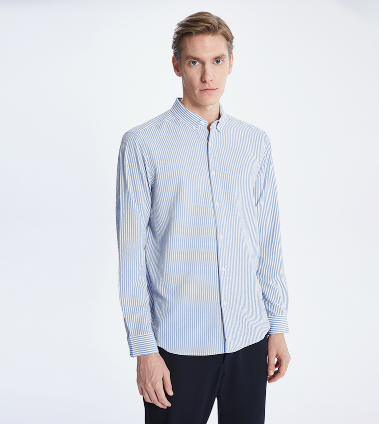 Buy LC Waikiki Striped Slim Fit Long Sleeves Shirt In Blue | 6thStreet UAE