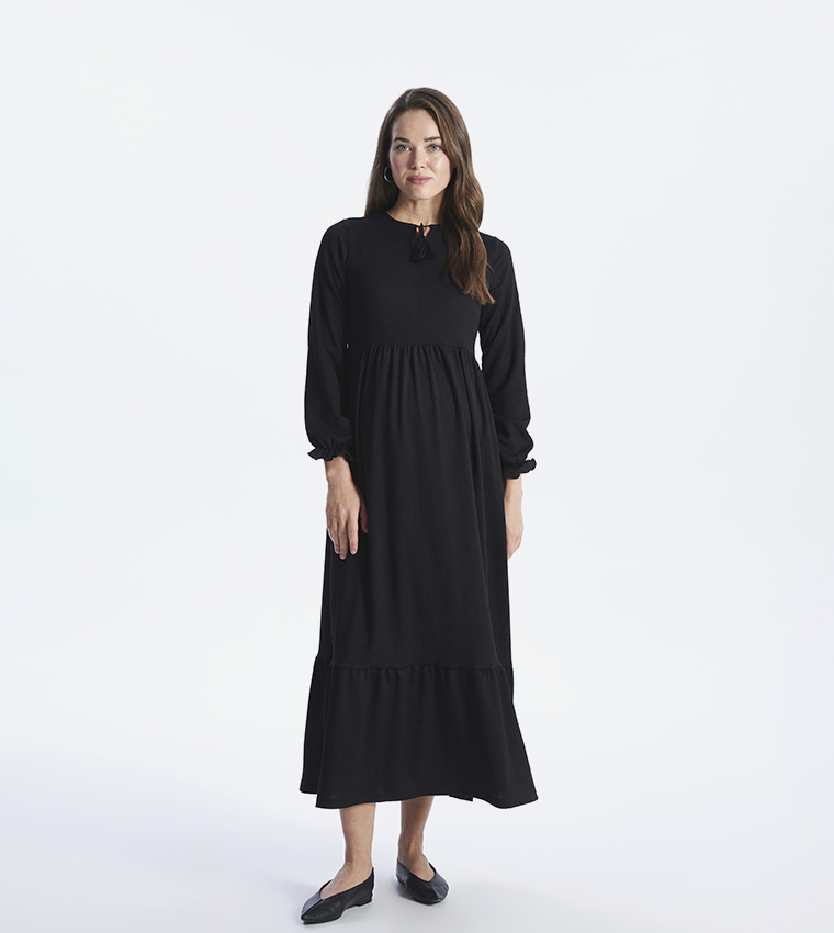Buy LC Waikiki Textured Tie Up Neck Maternity Dress In Black