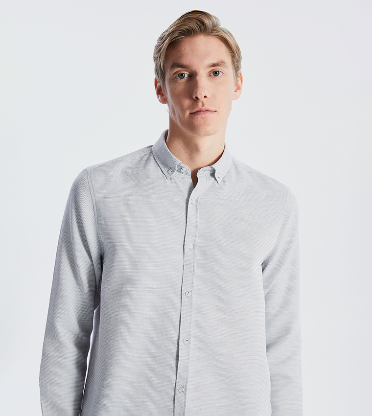 Textured Long Sleeves Slim Fit Dobby Shirt