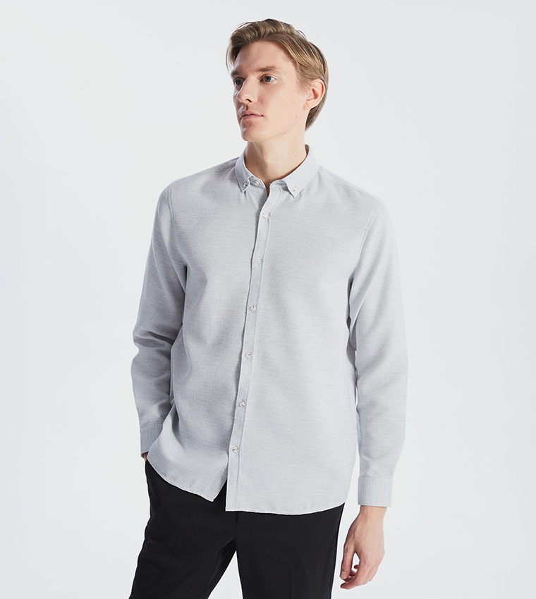 Textured Long Sleeves Slim Fit Dobby Shirt