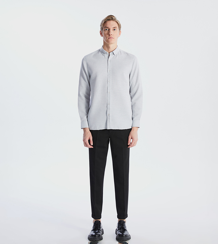 Textured Long Sleeves Slim Fit Dobby Shirt