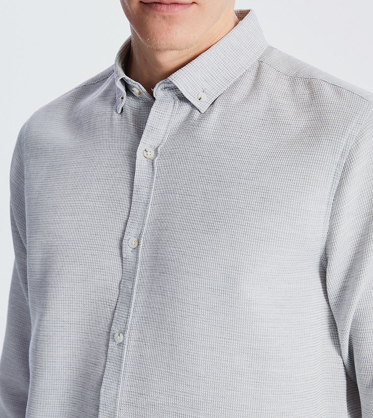 Textured Long Sleeves Slim Fit Dobby Shirt