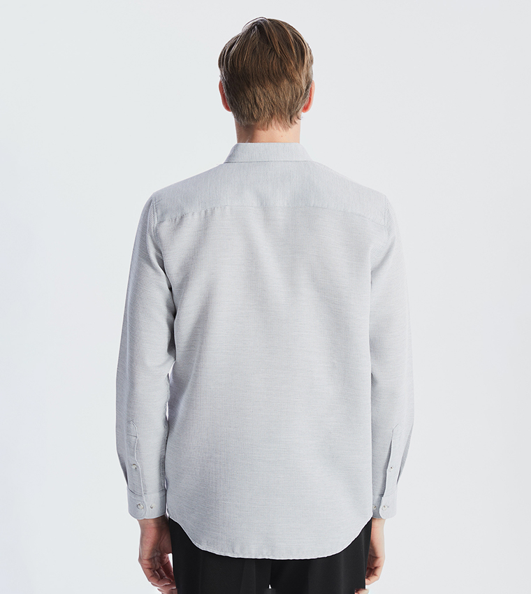 Textured Long Sleeves Slim Fit Dobby Shirt
