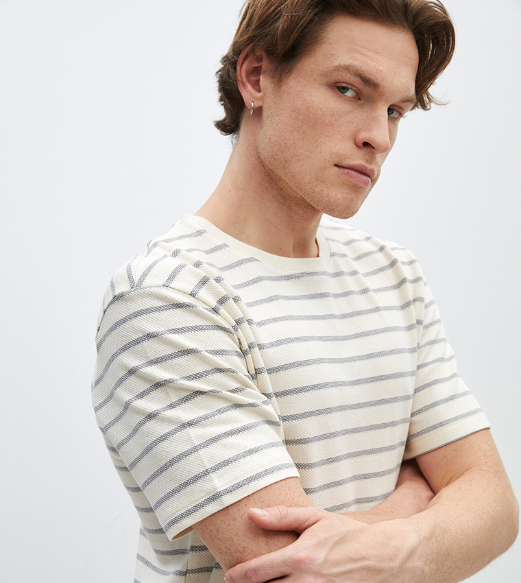 Striped Crew Neck Combed Cotton T-Shirt