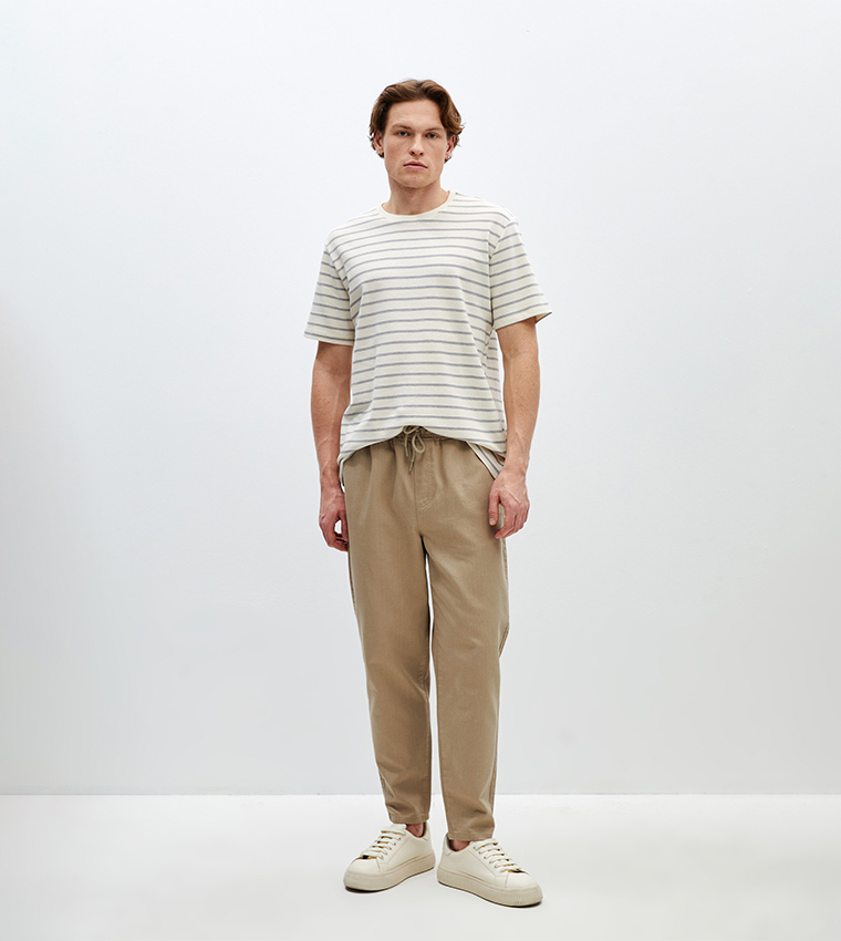 Striped Crew Neck Combed Cotton T-Shirt