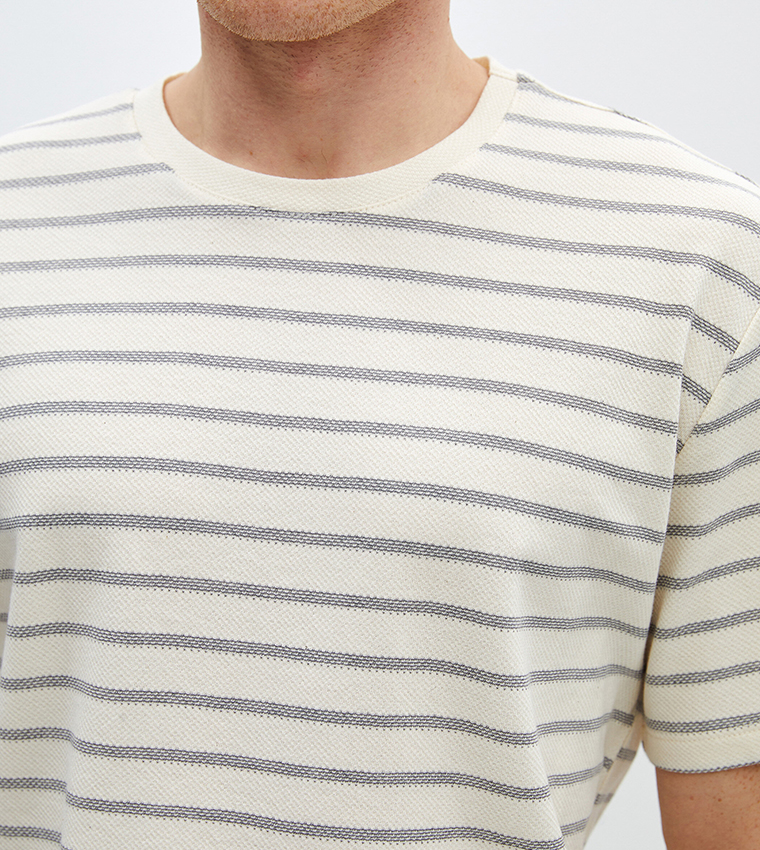 Striped Crew Neck Combed Cotton T-Shirt
