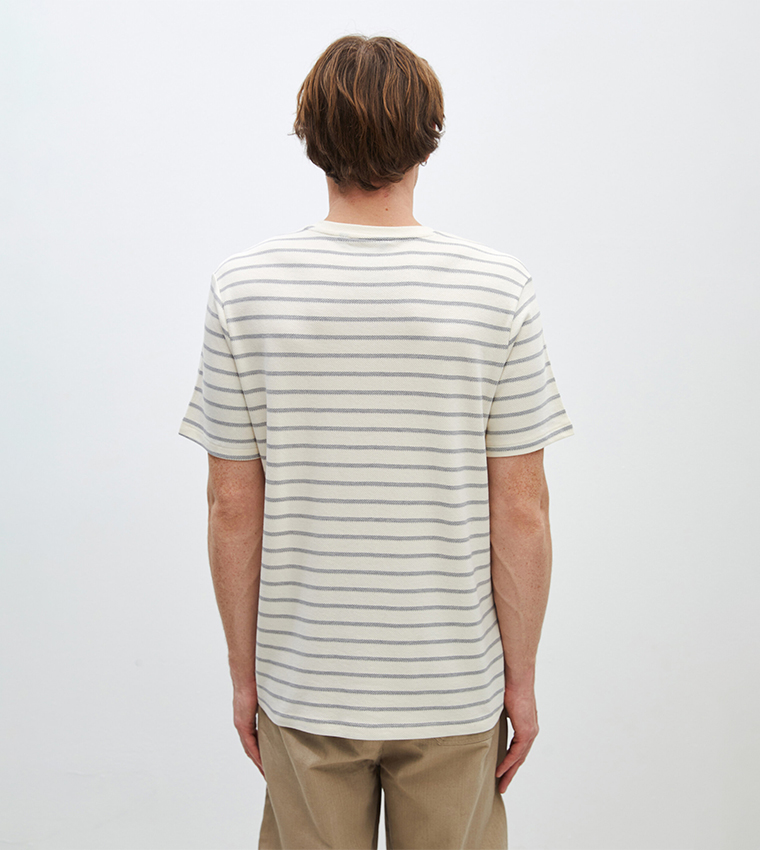 Striped Crew Neck Combed Cotton T-Shirt