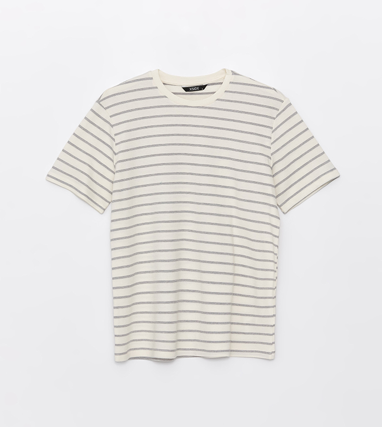 Striped Crew Neck Combed Cotton T-Shirt
