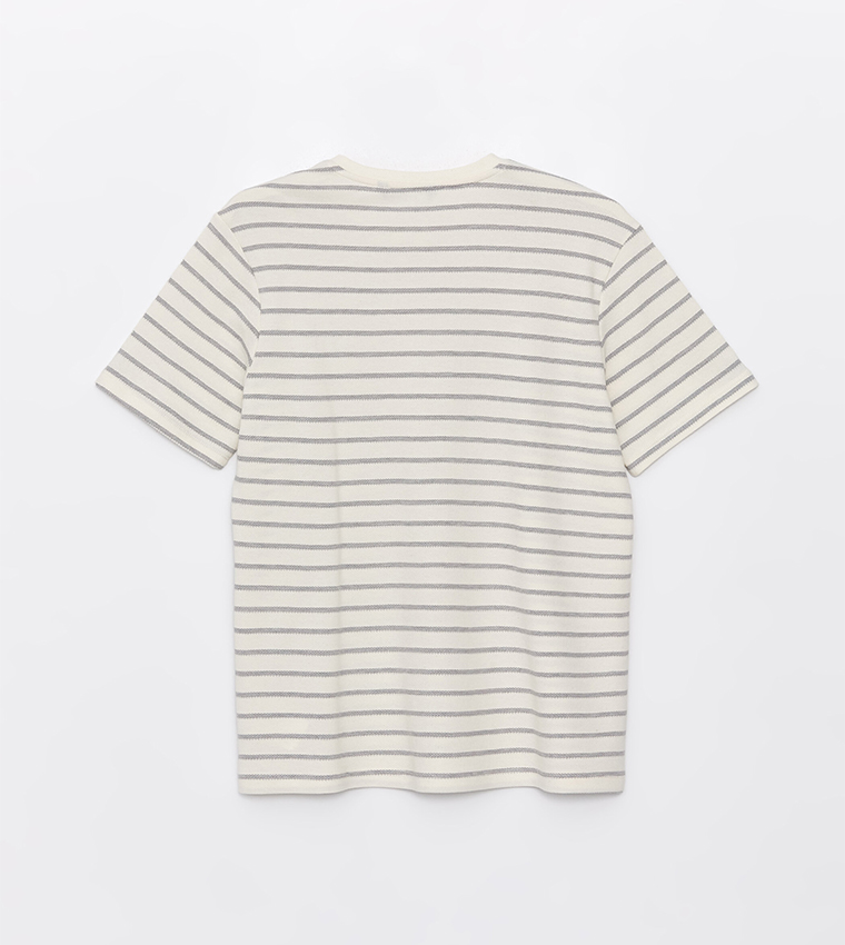 Striped Crew Neck Combed Cotton T-Shirt