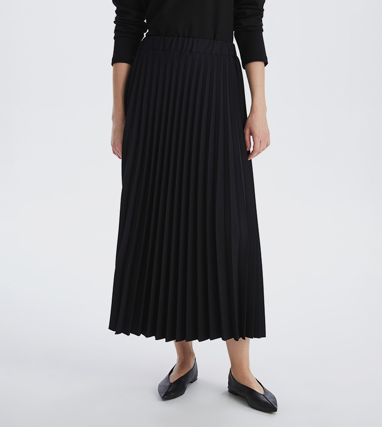 Pleated Elastic Waist A-Line Skirt