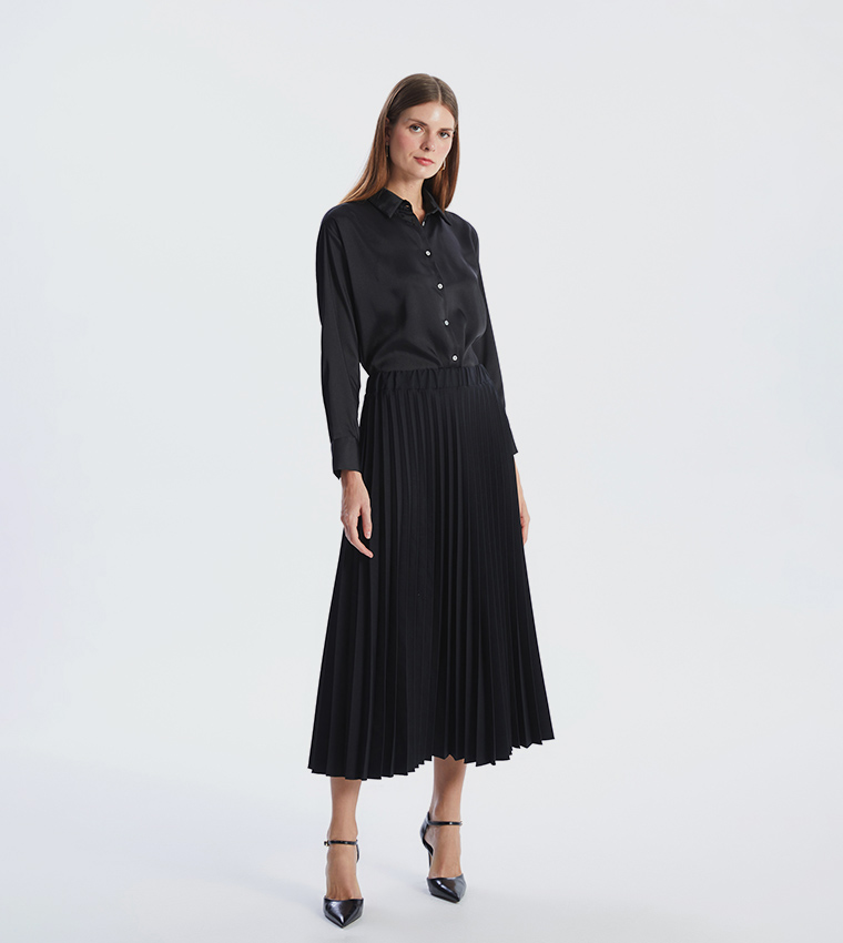 Pleated Elastic Waist A-Line Skirt
