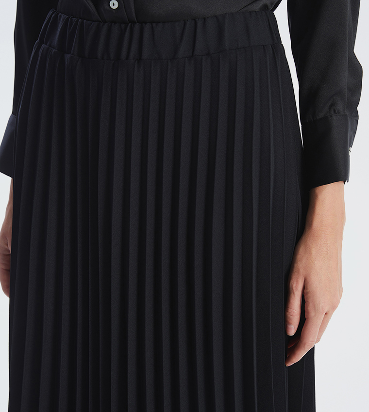 Pleated Elastic Waist A-Line Skirt