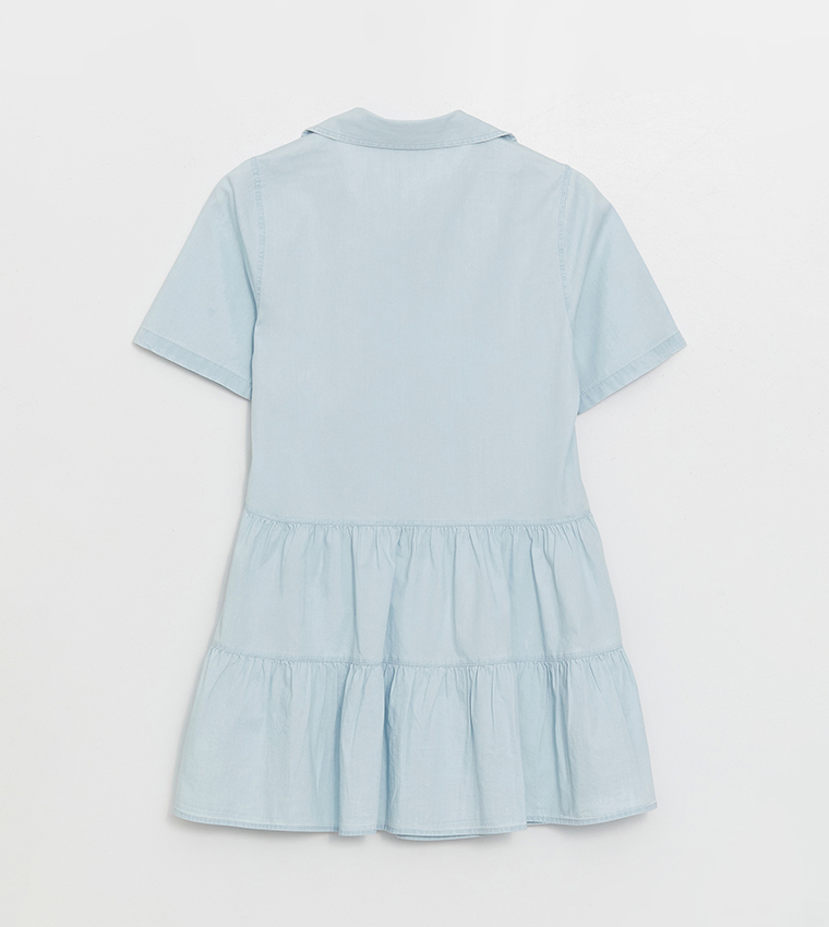 Shirt Collar Short Sleeves Denim Dress