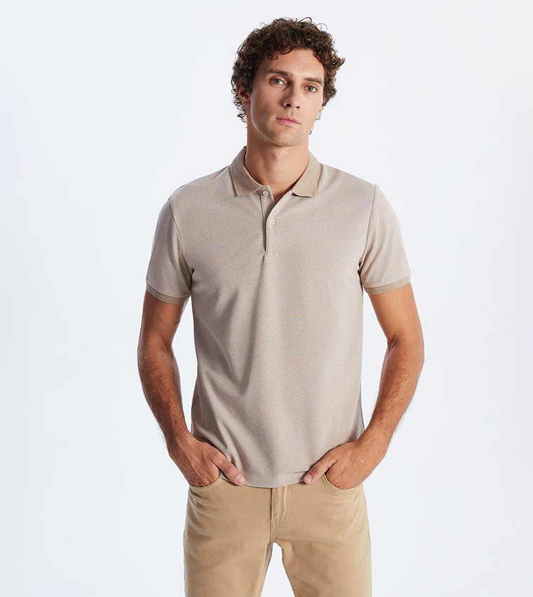 Buy LC Waikiki Textured Short Sleeves Polo T Shirt In Taupe