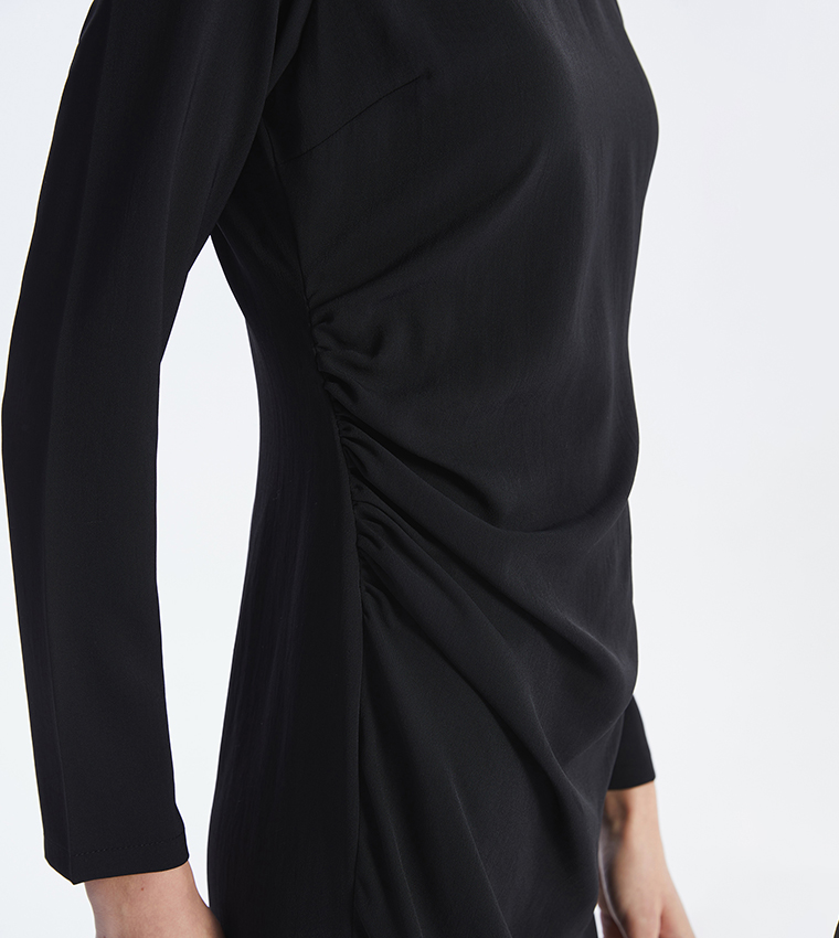 Solid Long Sleeves Mini Dress