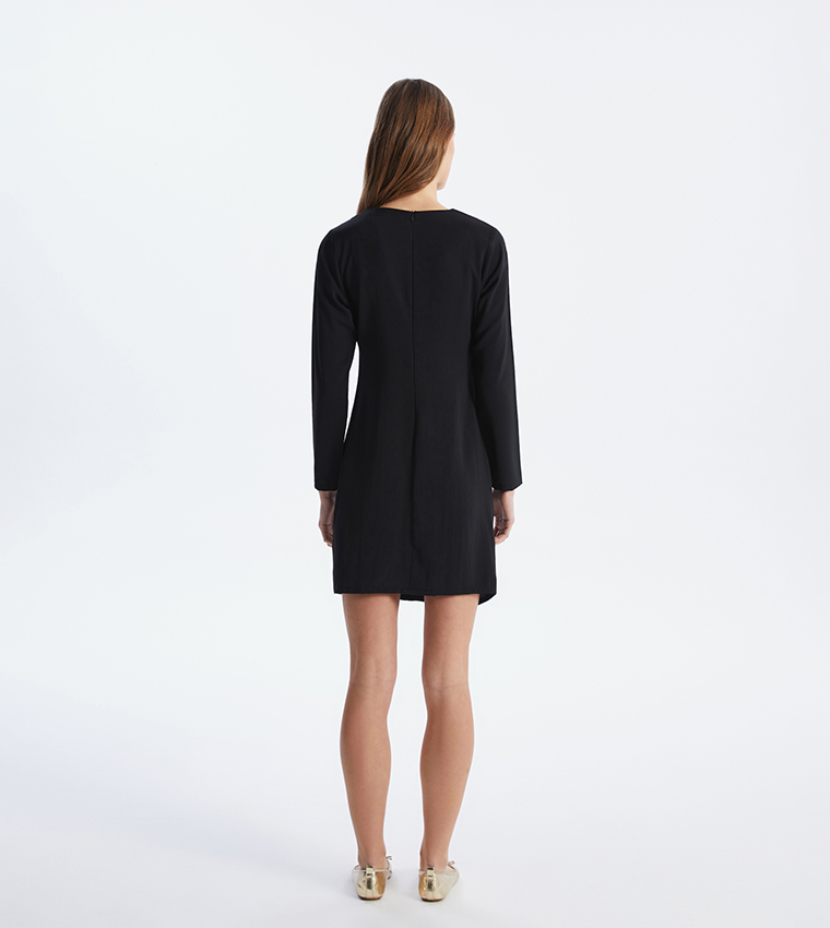 Solid Long Sleeves Mini Dress