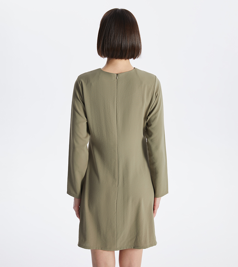 Solid Long Sleeves Mini Dress