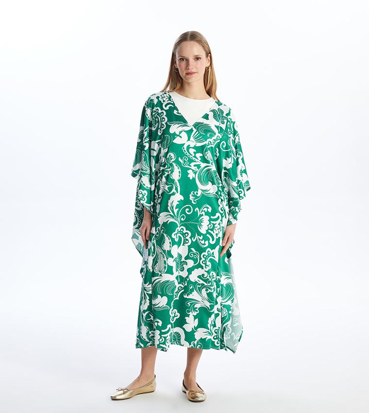 Patterned V-Neck Midi Dress