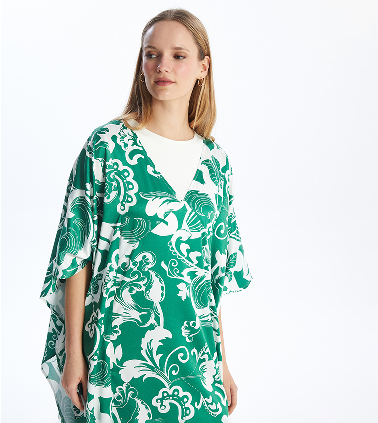 Patterned V-Neck Midi Dress