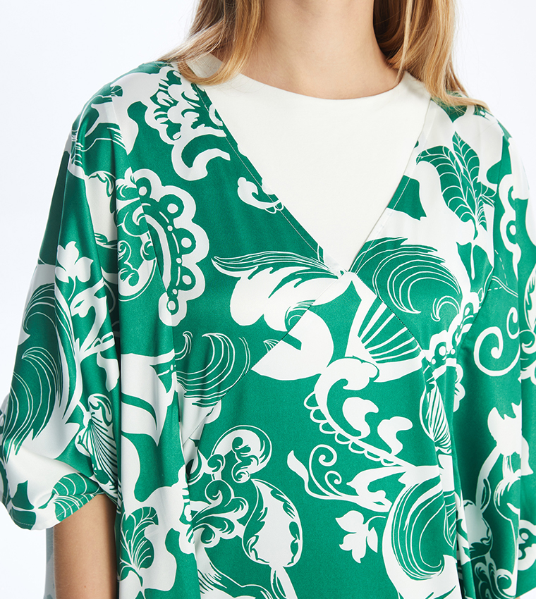 Patterned V-Neck Midi Dress