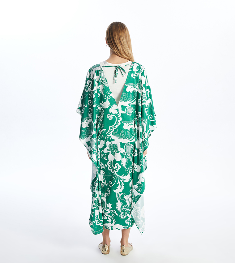 Patterned V-Neck Midi Dress