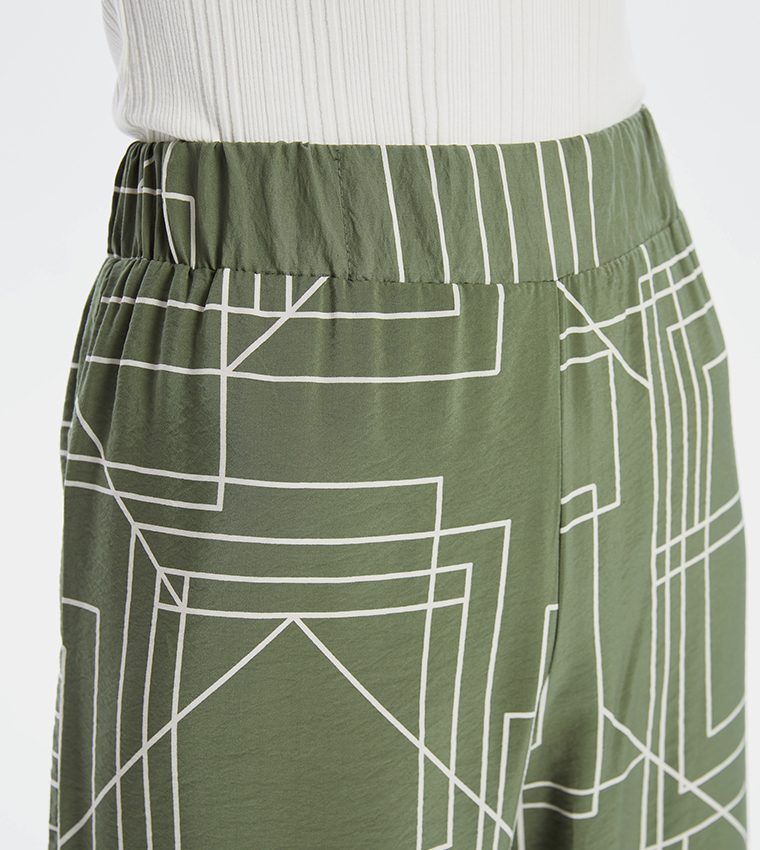 Printed Elastic Waist Wide Leg Pants