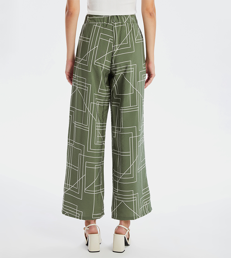 Printed Elastic Waist Wide Leg Pants