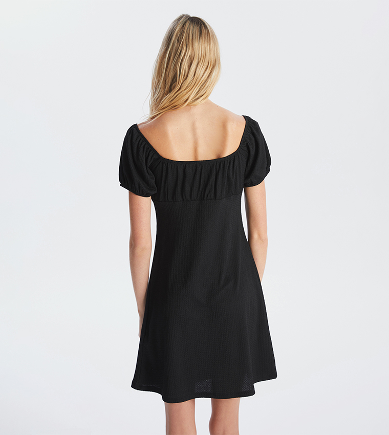 Textured Short Sleeves Mini Dress