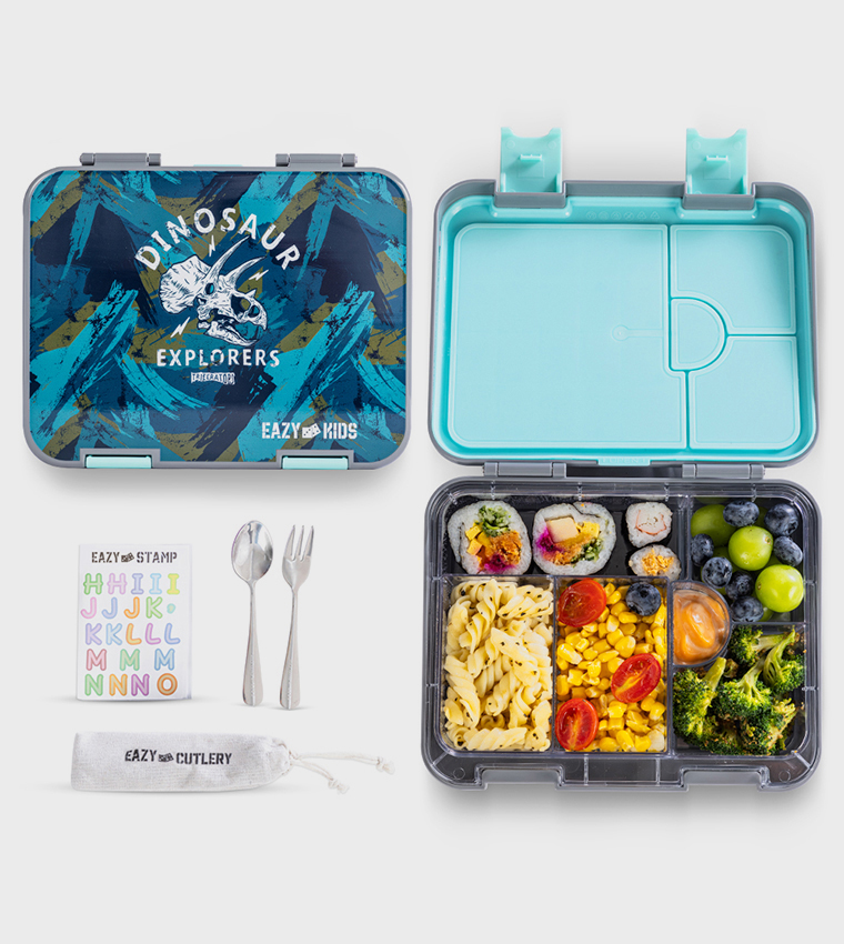 6 & 4 Convertible Bento Steel Spoon & Fork Set and Alphabets Sticker Lunch Box Set