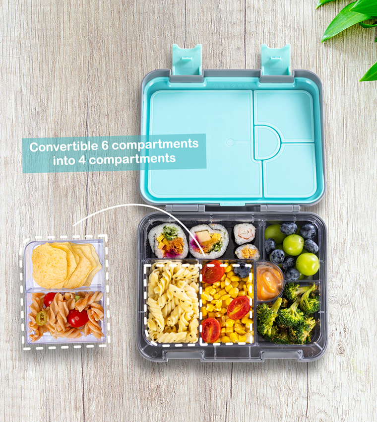 6 & 4 Convertible Bento Steel Spoon & Fork Set and Alphabets Sticker Lunch Box Set