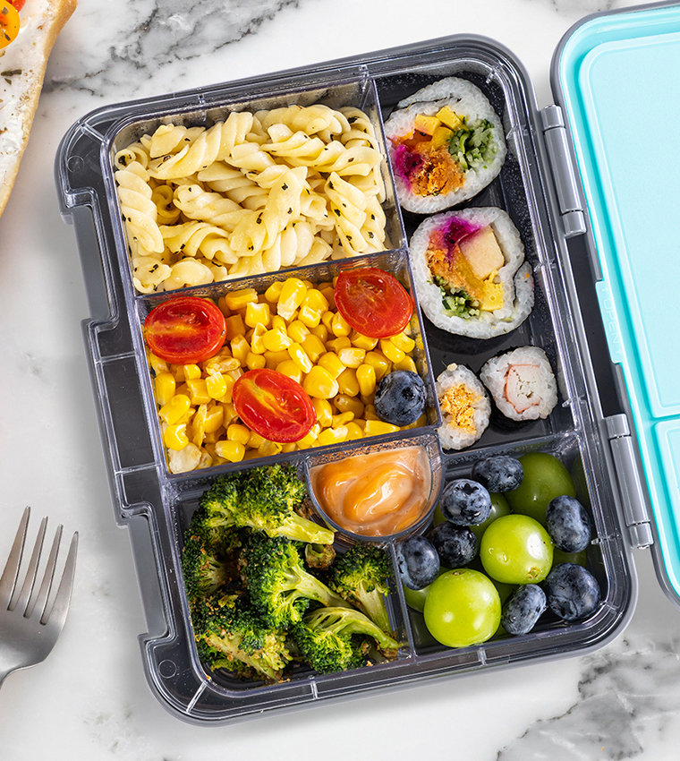 6 & 4 Convertible Bento Steel Spoon & Fork Set and Alphabets Sticker Lunch Box Set
