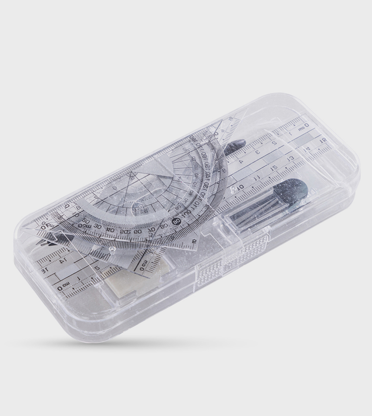 طقم هندسي مسطرة، منقلة، فرجار وممحاة - 7 قطع