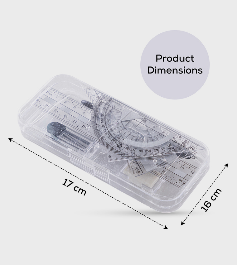طقم هندسي مسطرة، منقلة، فرجار وممحاة - 7 قطع