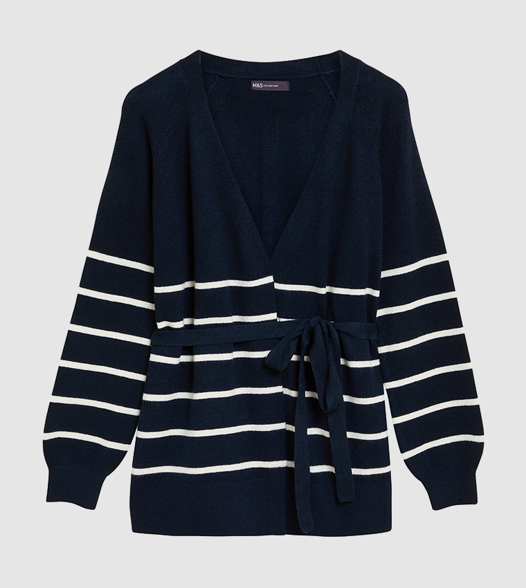 Buy Marks Spencer Recycled Blend Striped Relaxed Cardigan In Navy 6thStreet Kuwait