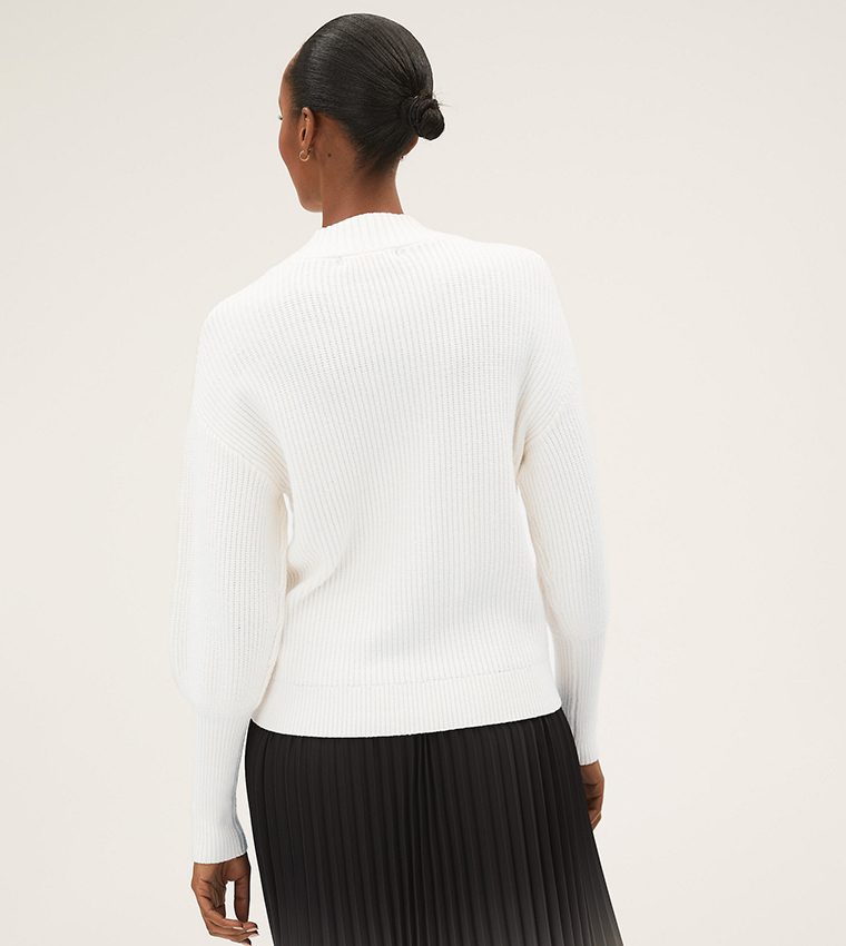 Buy Marks Spencer Soft Touch Textured Funnel Neck Jumper In Off White 6thStreet Kuwait