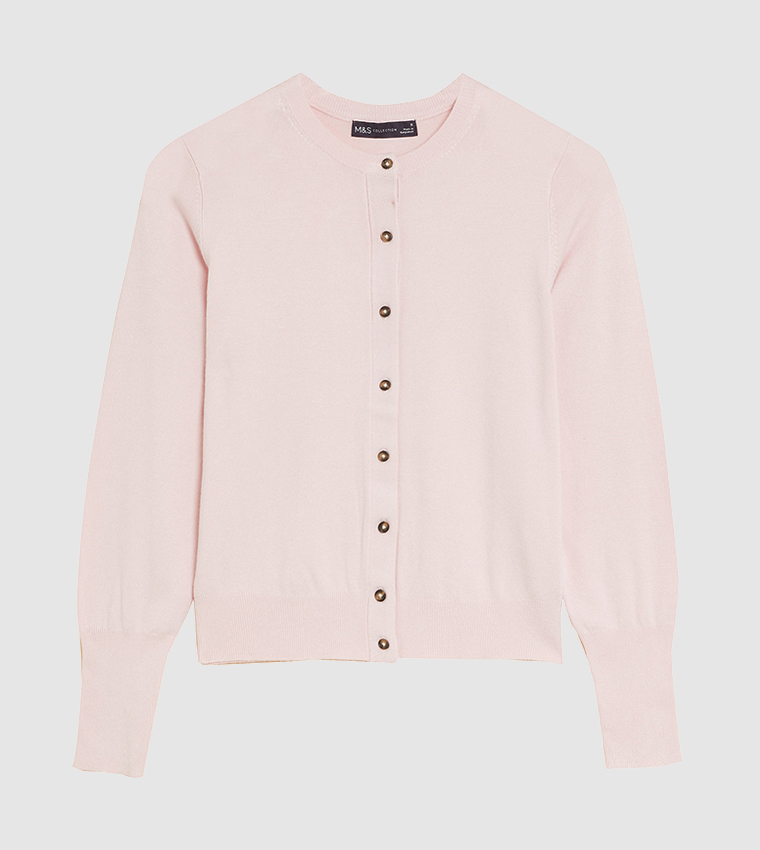 Buy Marks Spencer Crew Neck Button Front Cardigan In Pink