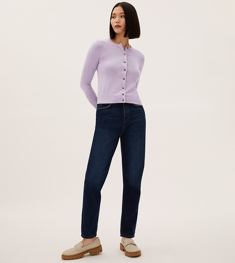 Buy Marks Spencer Crew Neck Button Front Cardigan In Purple 6thStreet Oman