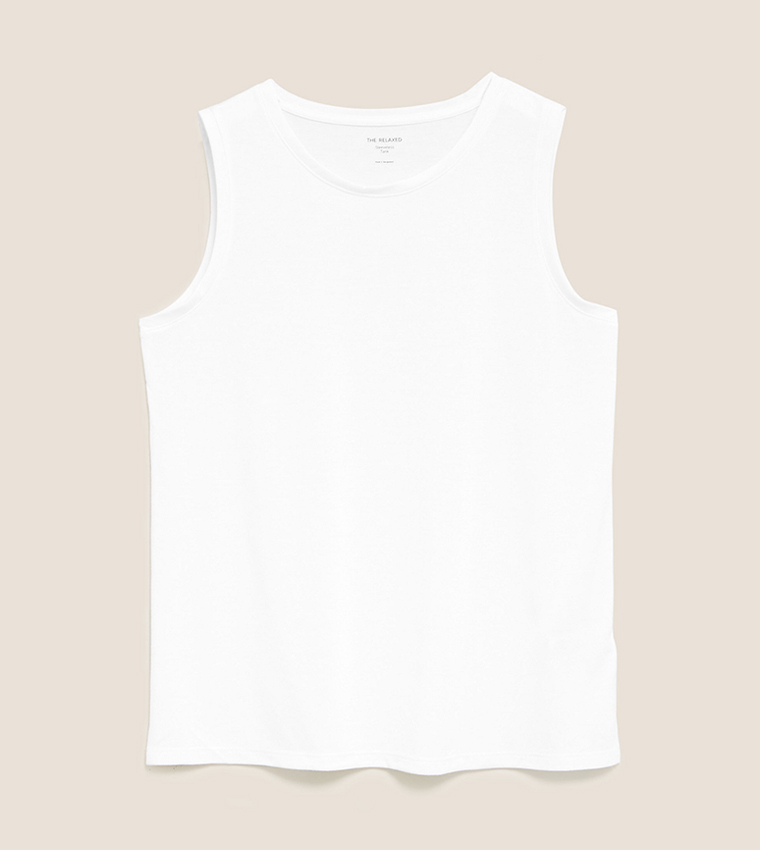 Crew Neck Relaxed Sleeveless Tank Top, M&S Collection