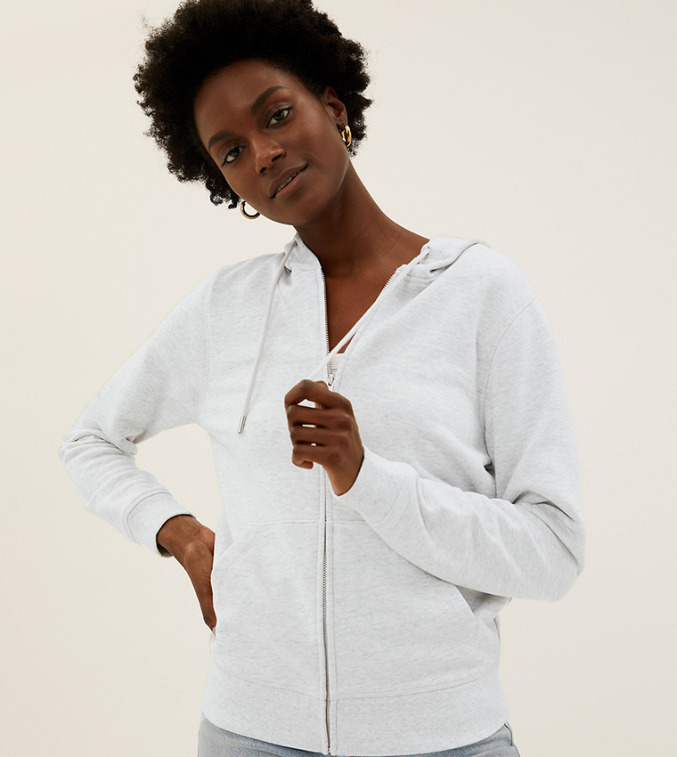 Buy Marks Spencer Pure Cotton Zip Up Hoodie In Grey 6thStreet UAE