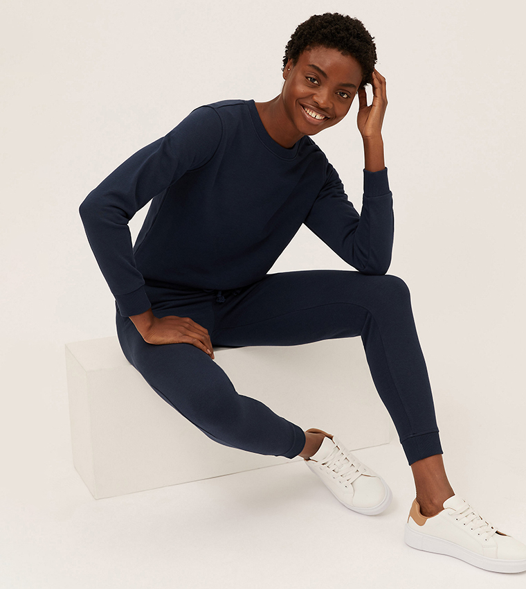 Buy Marks Spencer The Cotton Rich Cuffed Joggers Regular In NAVY BLUE 6thStreet UAE