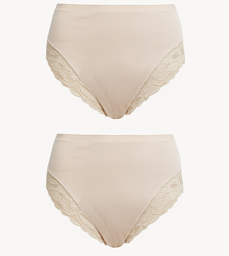 Buy Marks & Spencer Pack Of 2 Firm Control High Leg Briefs In Beige ...