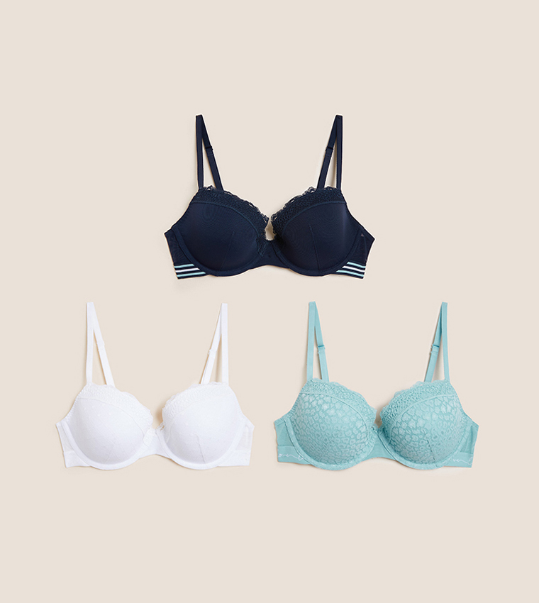 MARKS & SPENCER M&S 3pk Lace & Mesh Wired Balcony Bras A-E - T33/2254 2024, Buy MARKS & SPENCER Online