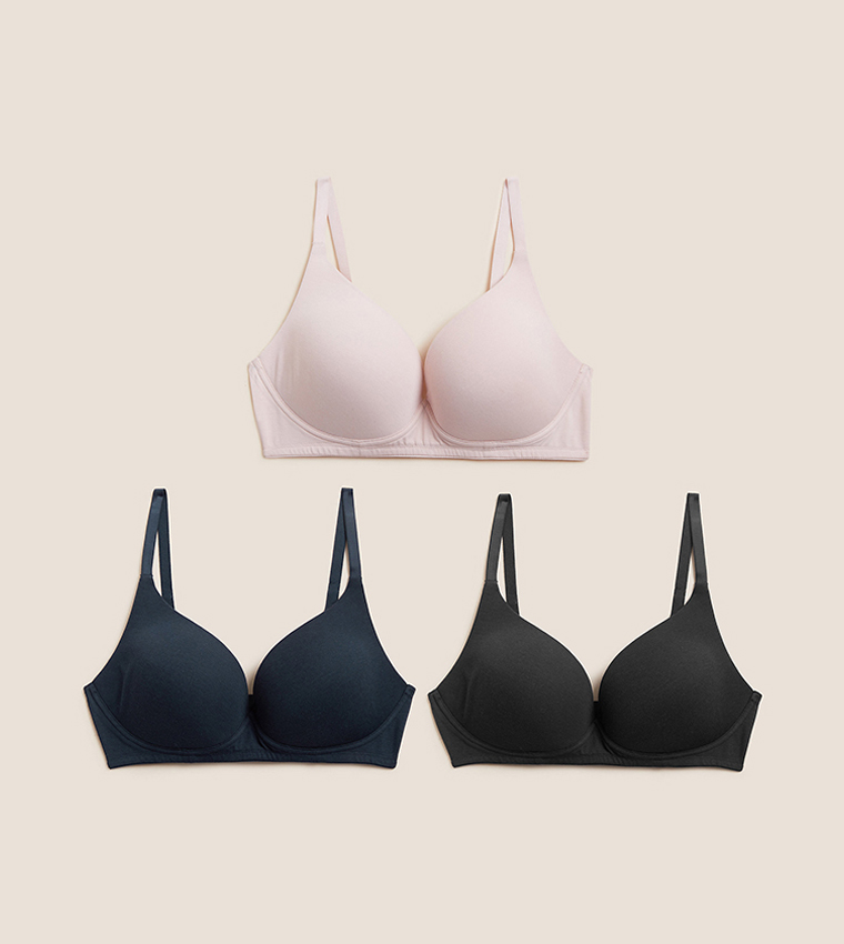 NEW M&S 3 PACK UNDERWIRED COTTON RICH BALCONY T-SHIRT BRAS SIZE