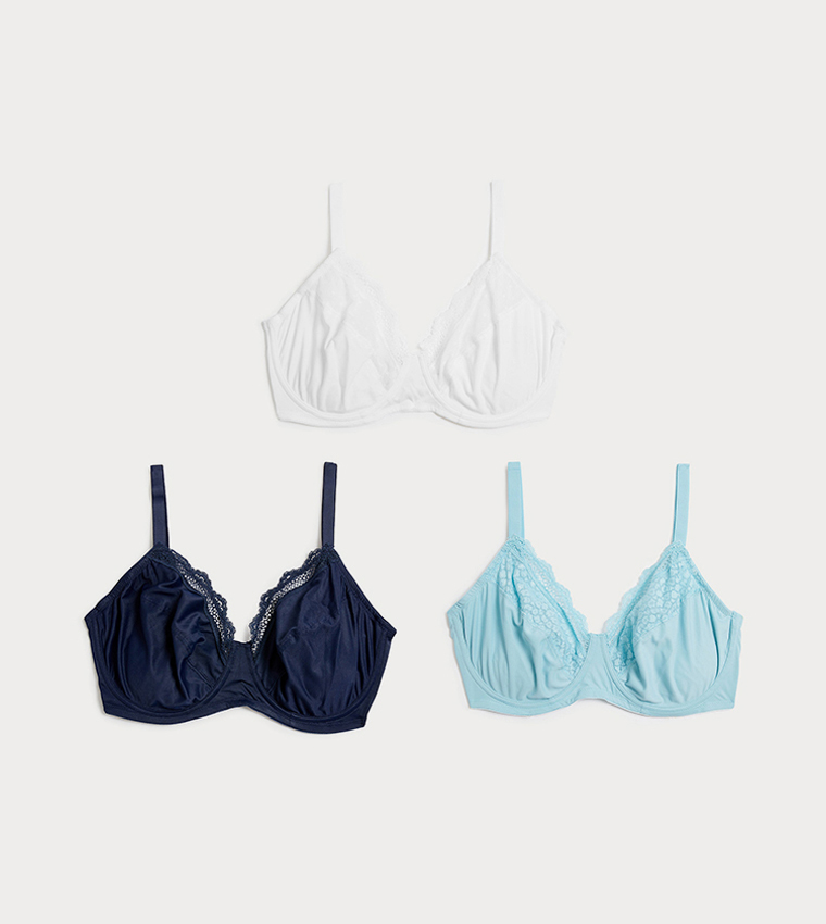 Buy Marks & Spencer Pack Of 3 Wired Full Cup Minimiser Bras In Multiple  Colors