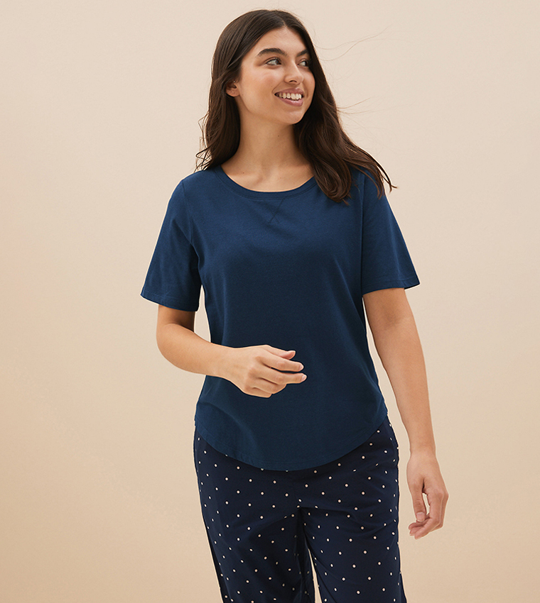 Buy Marks Spencer Pack Of 2 Cotton Modal Cool Comfort Pyjama Tops In Blue 6thStreet Qatar